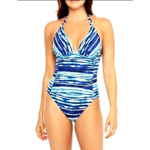 LA Blanca 6 One-piece Serene Swimsuit Cross back Tie-dye Swimwear Bathing Suit - Picture 1 of 6